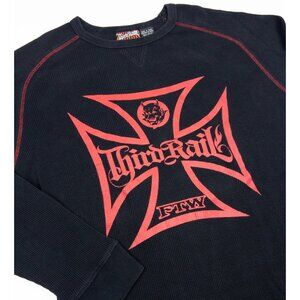 Third Rail Shirt Vintage Y2K Men's 2XL Waffle-Knit Thermal Logo Long Sleeve